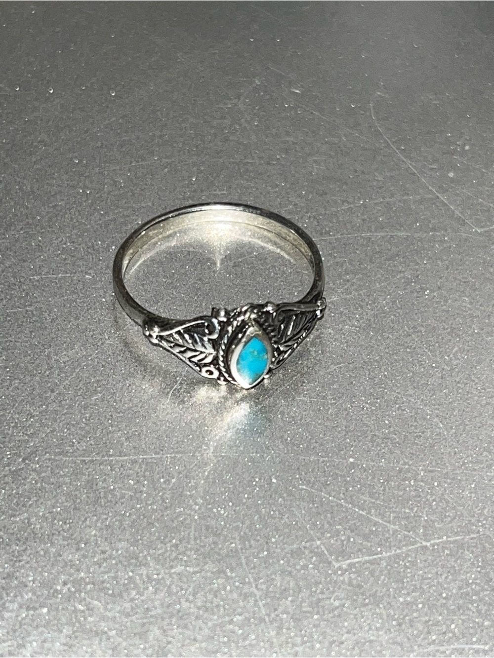 Sterling Silver Ring with Turquoise Marquise Stone Sz 9